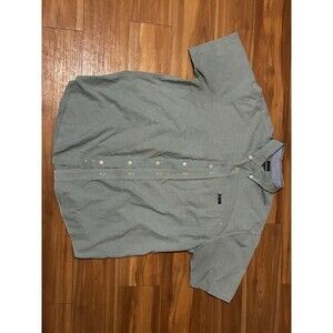 Chaps Men’s Gingham Button Up Shirt XL Tall Green Short Sleeve Easy Care